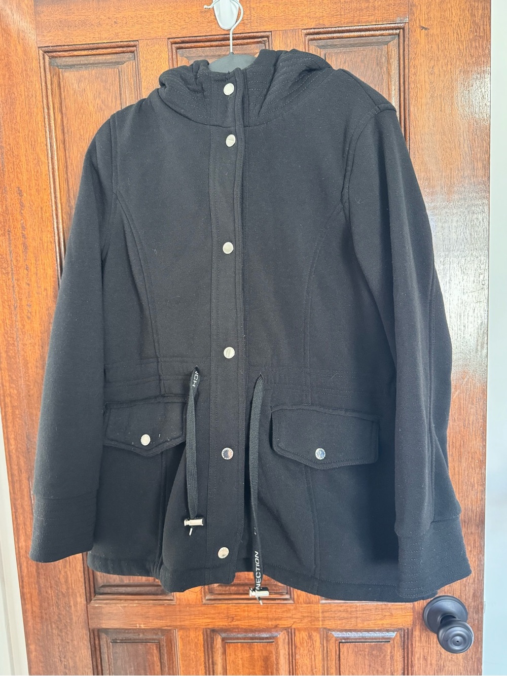 French Connection Black Hooded Trench Coat
